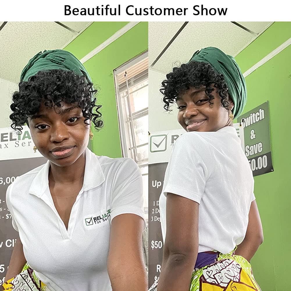 Kinky Curly Bangs Clip Natural Color Drawstring Ponytail