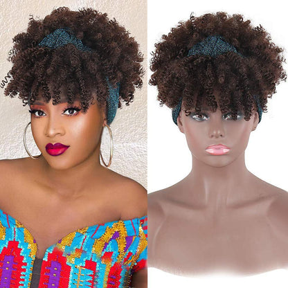 Short Afro Kinky Curly Wigs with Headband
