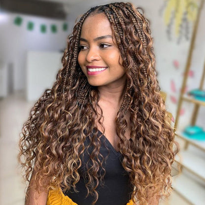 Knotless Boho Braids HD 13x6 Lace Frontal Wig Flexi Fit Drawstring Cap Water Wave Glueless Braided Wigs