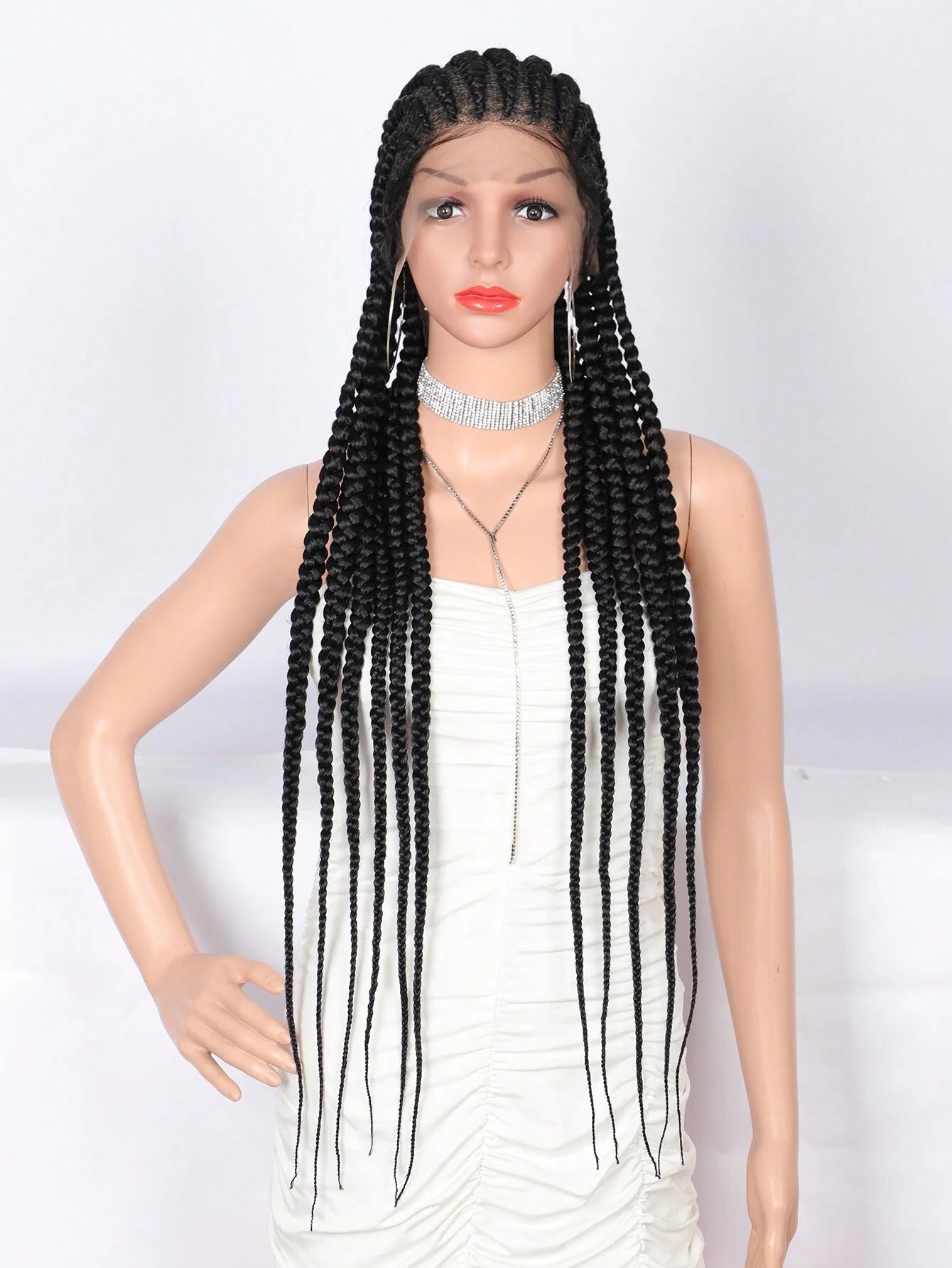 36 Inch Full Lace Giant Box Braid Wig With Baby Hair Cornrow Twist Wig