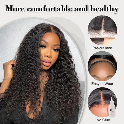 [Glueless Wig] Natural Black pre-cut Deep Wave 6X4 HD Lace  Closure 100%  Wig