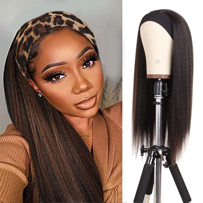Black Mixed Brown Kinky Straight Long Hair Headband Glueless Wig