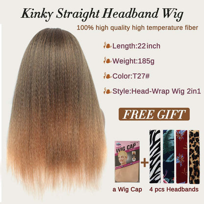 T27#  Kinky Straight Long Hair Headband Glueless Wig