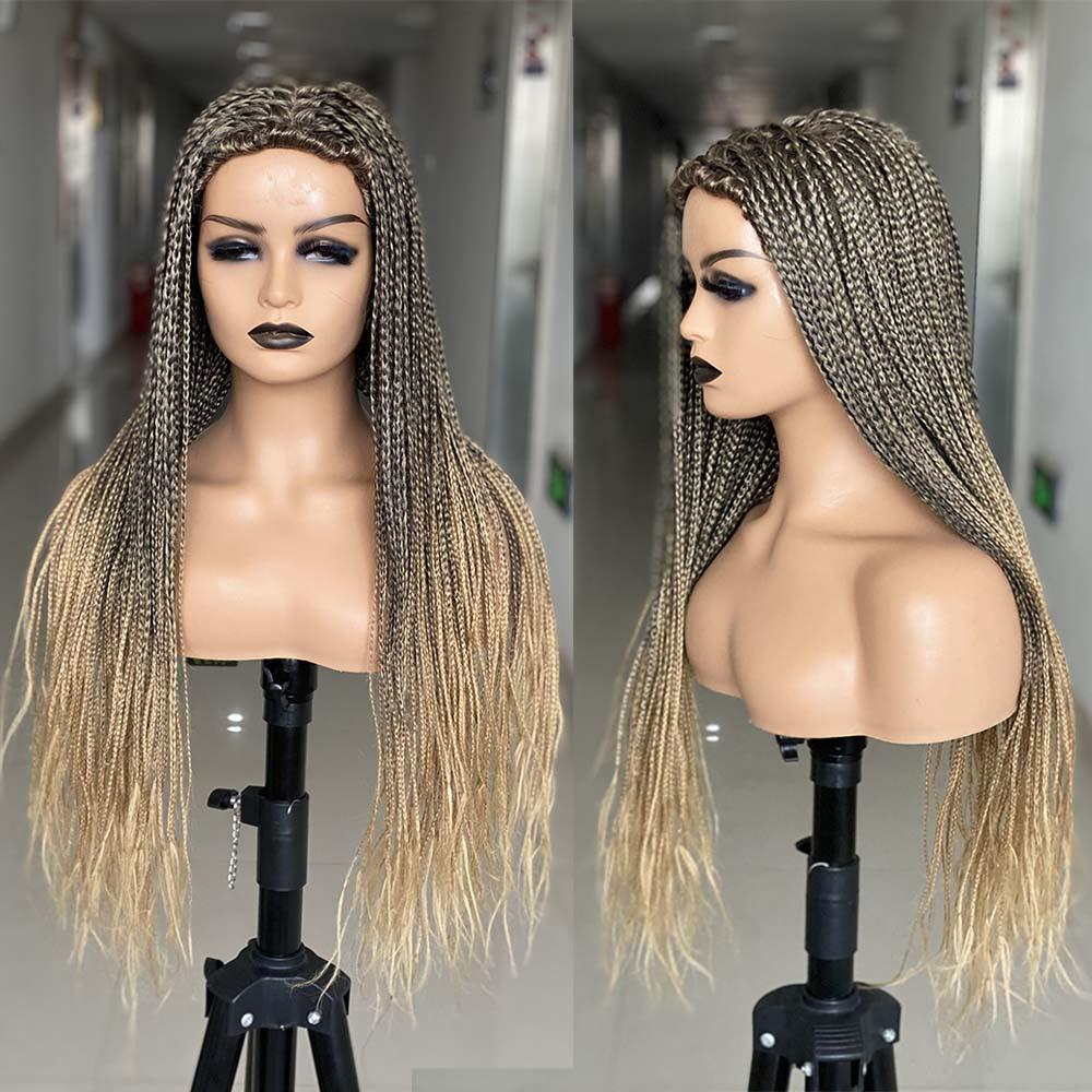 Black Mixed Blonde Micro Braids Wig Box Braided Wigs