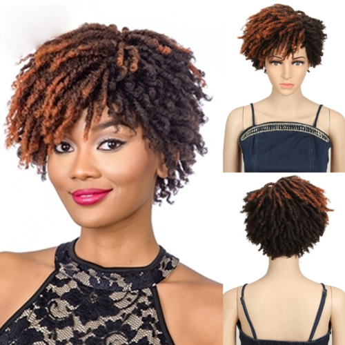 10 Inches Afro Kinky Curly Wig Short Dreadlock Wig With Bangs Crochet Wig for Black Women