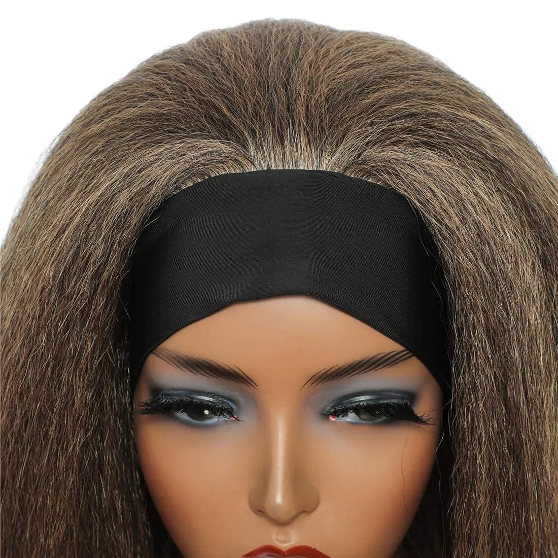 T27#  Kinky Straight Long Hair Headband Glueless Wig