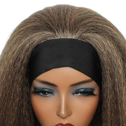 T27#  Kinky Straight Long Hair Headband Glueless Wig
