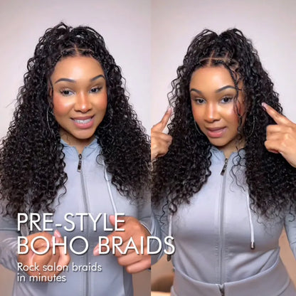 Knotless Boho Braided Curly Wigs Drawstring Full Frontal HD Lace Braided Lace Glueless Wigs