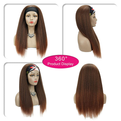 Brown Kinky Straight Long Hair Headband Glueless Wig
