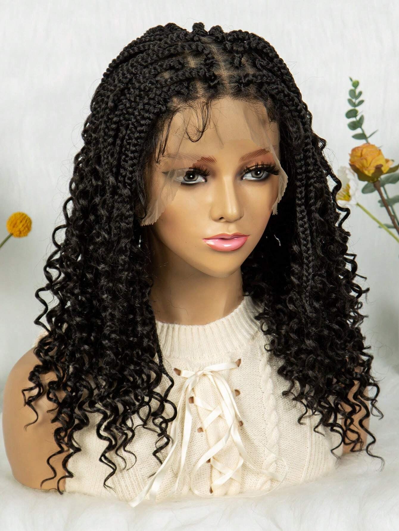Handmade Woven Wavy Braided Full Lace Front Wig, 200% Density Breathable Lace Wig
