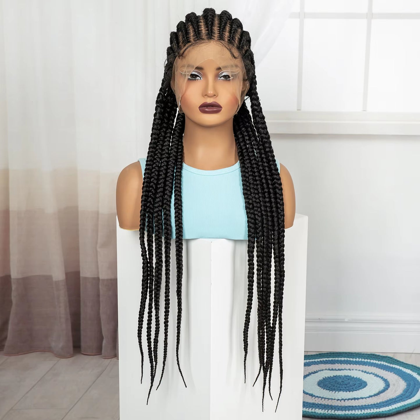32In Full Lace Cornrow Braided Wigs Knotless Lace Frontal Braids Wig with Baby Hair