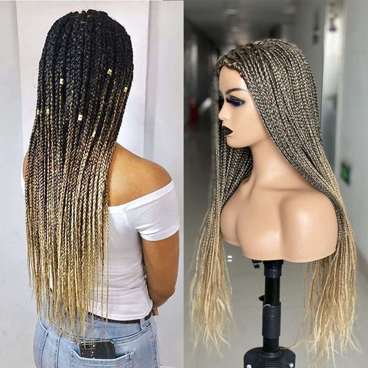 Black Mixed Blonde Micro Braids Wig Box Braided Wigs