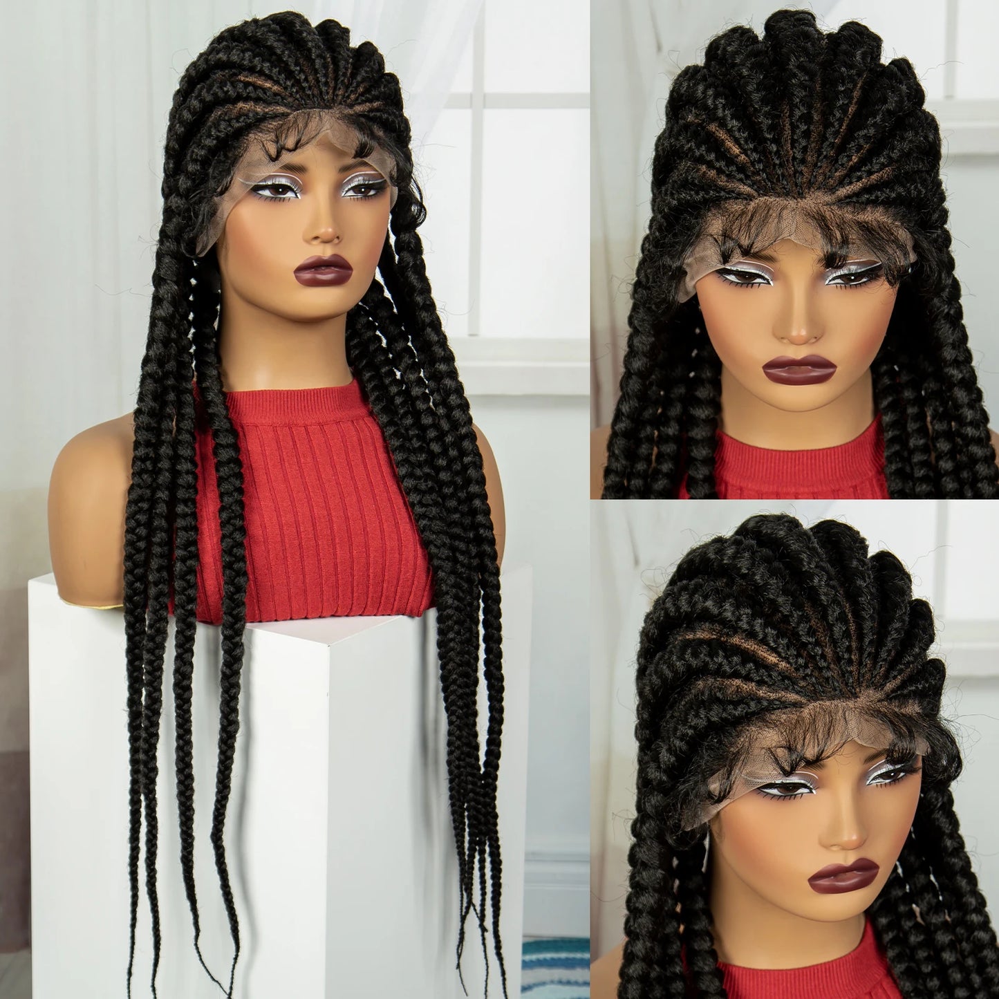 32INCH Cornrow Braided Wigs Full Lace Braids Wig with Baby Hair Lace Frontal Knotless Braided Lace Wig