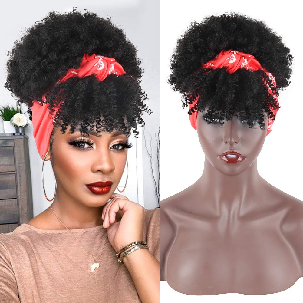 Short Afro Kinky Curly Wigs with Headband