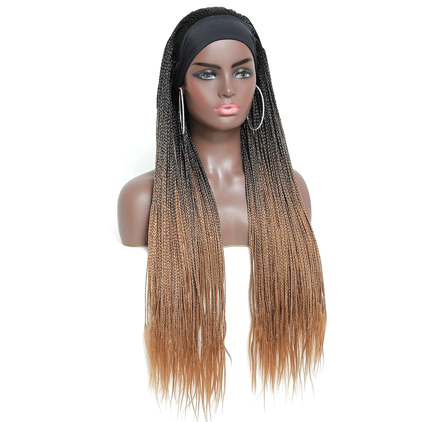Black Gradient Light Brown Long Micro Braids Wig Headband Wigs Box Braided Wigs