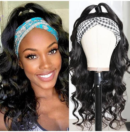 Black Long Wave Hair Headband Wig