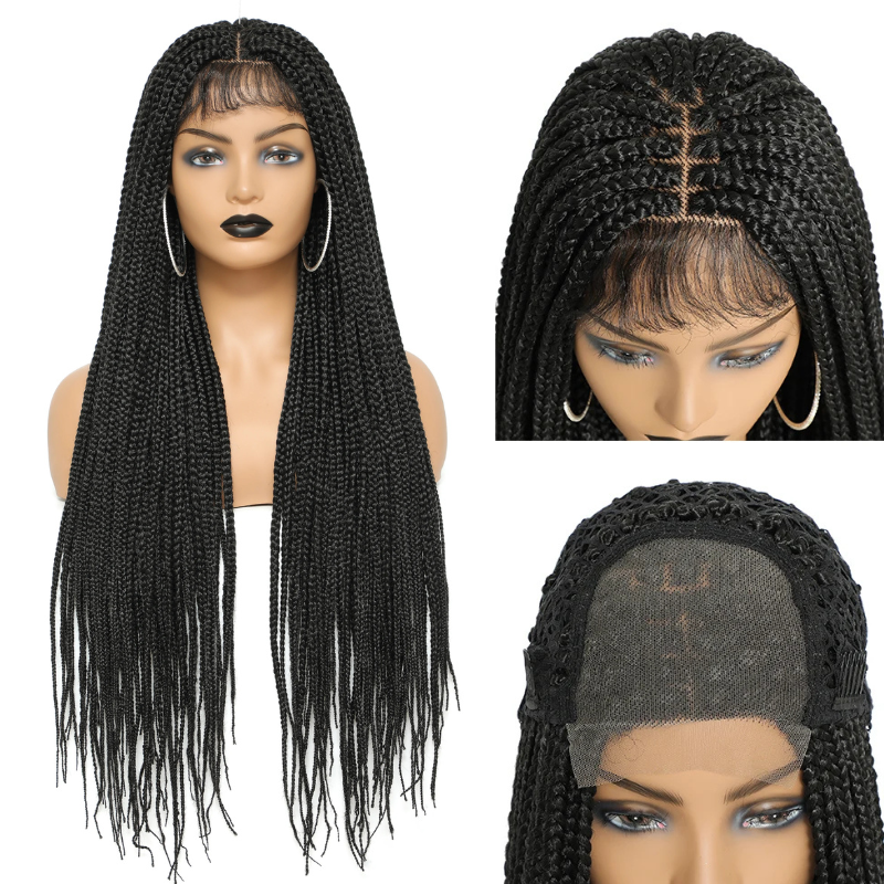 Ice silk Headband 4*4 Front lace long triple braid 550gLace Wig With baby Hair