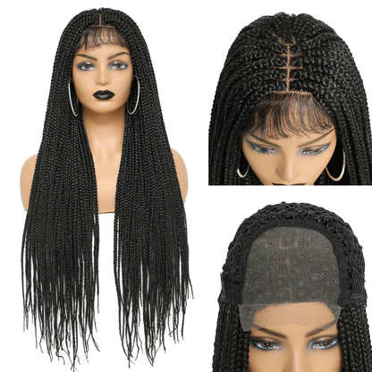 Ice silk Headband 4*4 Front lace long triple braid 550gLace Wig With baby Hair