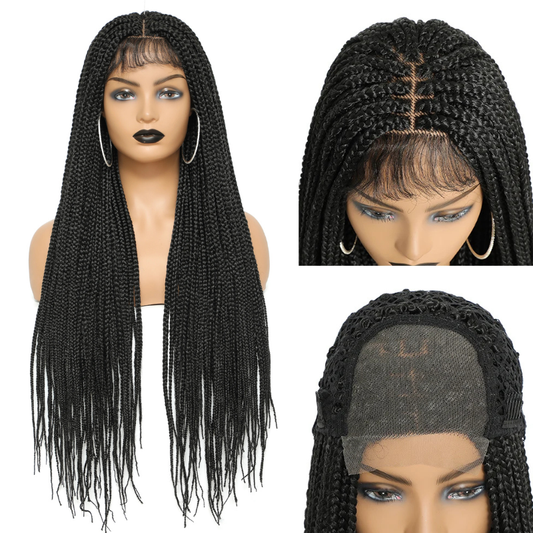 Ice silk Headband 4*4 Front lace long triple braid 550gLace Wig With baby Hair