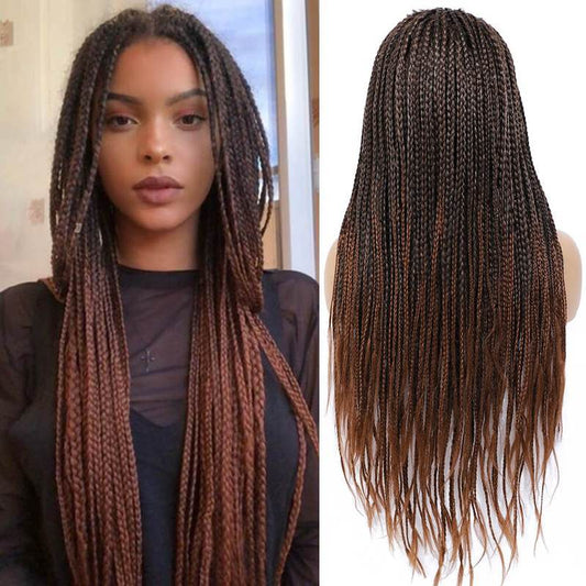 Black Mixed Light Brown Micro Braids Wig Box Braided Wigs