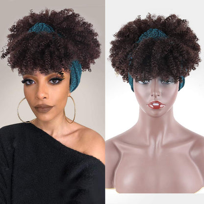 Short Afro Kinky Curly Wigs with Headband