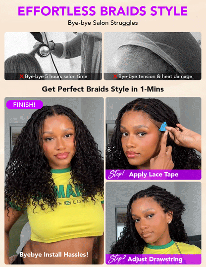 Knotless Boho Braided Curly Wigs Drawstring Full Frontal HD Lace Braided Lace Glueless Wigs