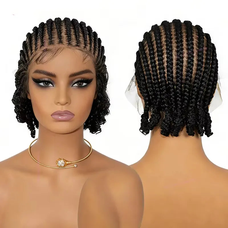 8" Short Cornrow Braided Bob Wigs  Full Lace Braided Wigs Unisex Cornrow Bob Wig
