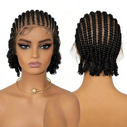 8" Short Cornrow Braided Bob Wigs  Full Lace Braided Wigs Unisex Cornrow Bob Wig