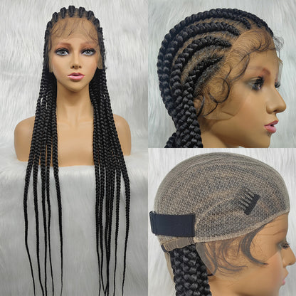 36 Inch Full Lace Giant Box Braid Wig With Baby Hair Cornrow Twist Wig