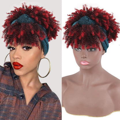 Short Afro Kinky Curly Wigs with Headband
