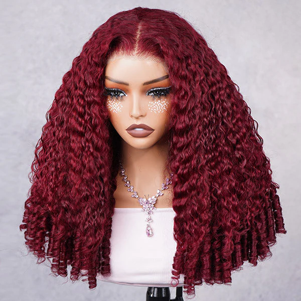 [Glueless Wig]  Burmese Curly 99J Color Pre-Cut 5X5/4x4 Lace Wear Go Wig