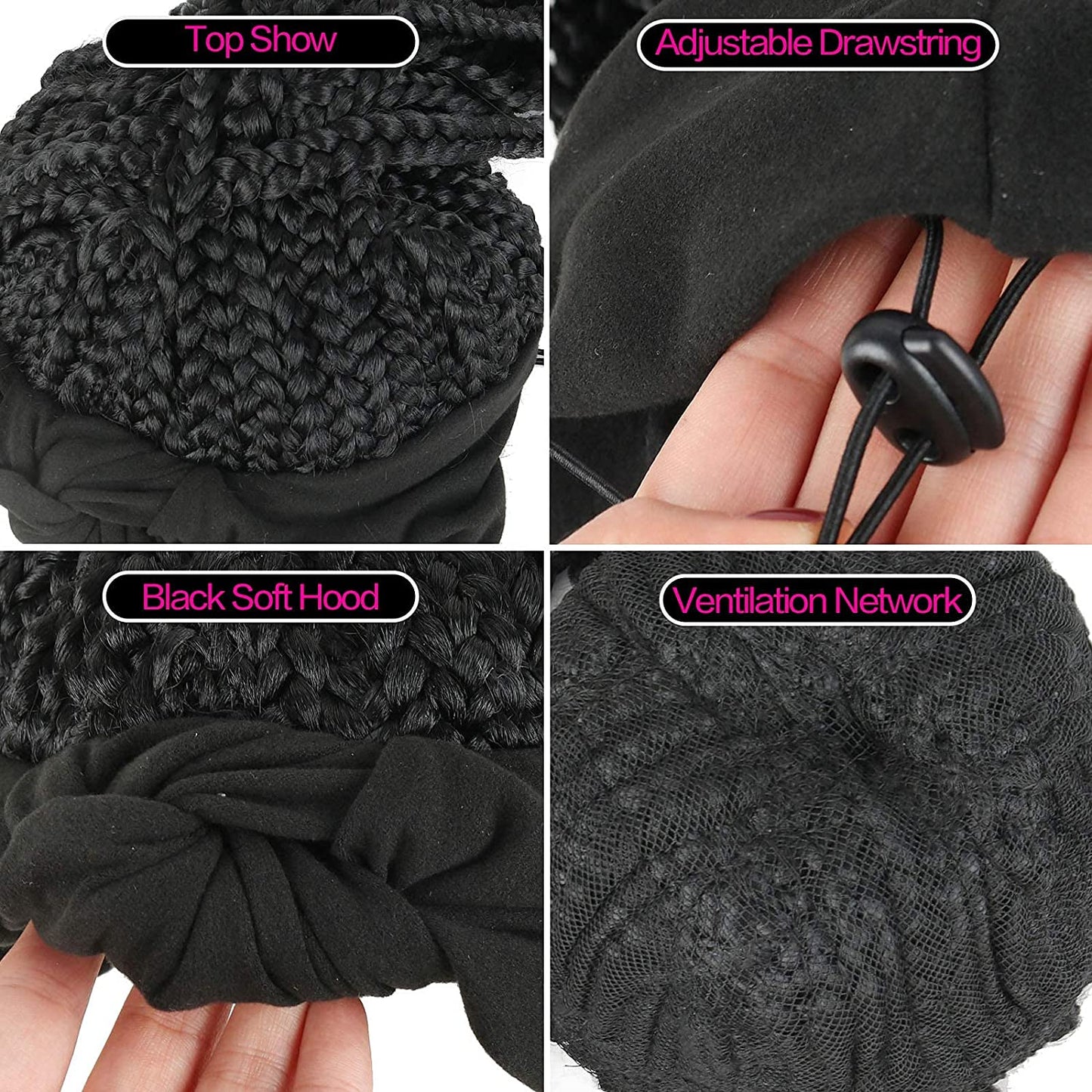 Black 2 in 1 Box Braided Wig Headband Wigs