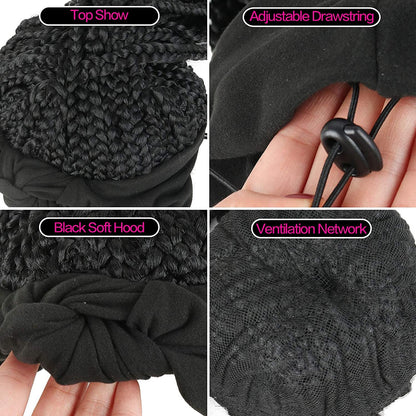 Black 2 in 1 Box Braided Wig Headband Wigs