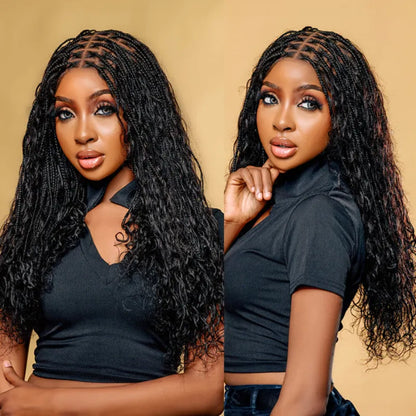 Knotless Boho Braided Curly Wigs Drawstring Full Frontal HD Lace Braided Lace Glueless Wigs