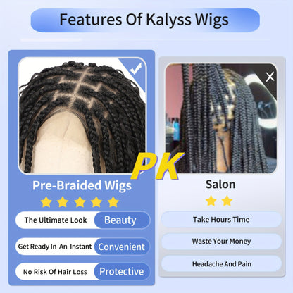 12-Inch Short Boho Braided Wigs for Women Featuring a Full Double Lace Knotless Design with Bohemian Curly Box Braids