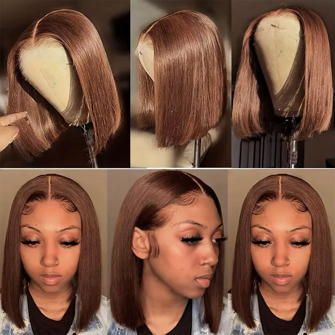 #4 Brown Straight Blunt Cut Short Bob Wig 5x5/6x6 Lace Bob Wigs for Black Women