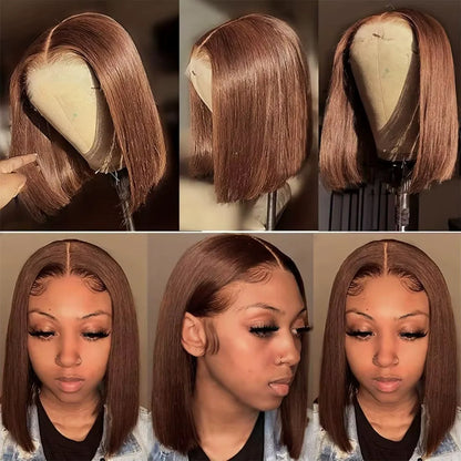 #4 Brown Straight Blunt Cut Short Bob Wig 5x5/6x6 Lace Bob Wigs for Black Women