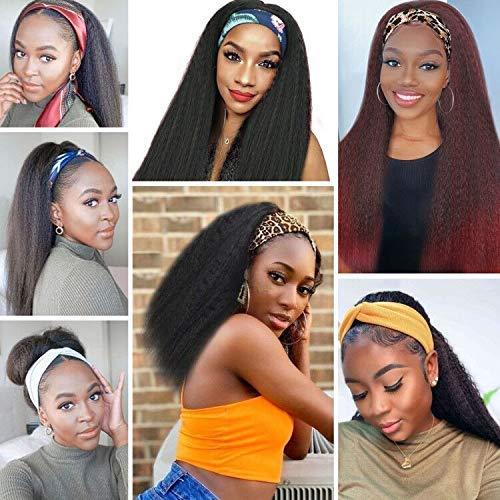T1B/Bug Black Gradient Wine Red Kinky Straight Long Hair Headband Glueless Wig
