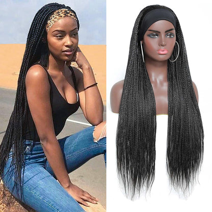 Black Long Micro Braids Wig Headband Wigs Box Braided Wigs