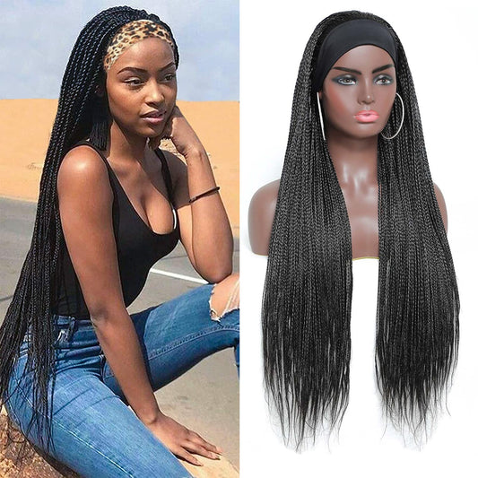 Black Long Micro Braids Wig Headband Wigs Box Braided Wigs