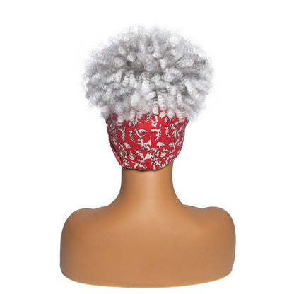 Hot Sexy Kinky Silver Grey Curly Wig with Red Headband