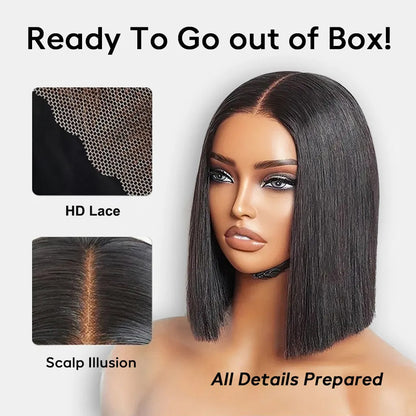 Straight Blunt Cut Bob Wig 2x6 Lace Closure 13x4 HD Lace Front Wigs For Women