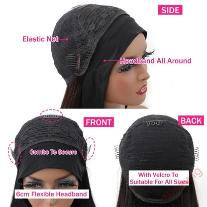 Black Long Straight Hair Headband Wig