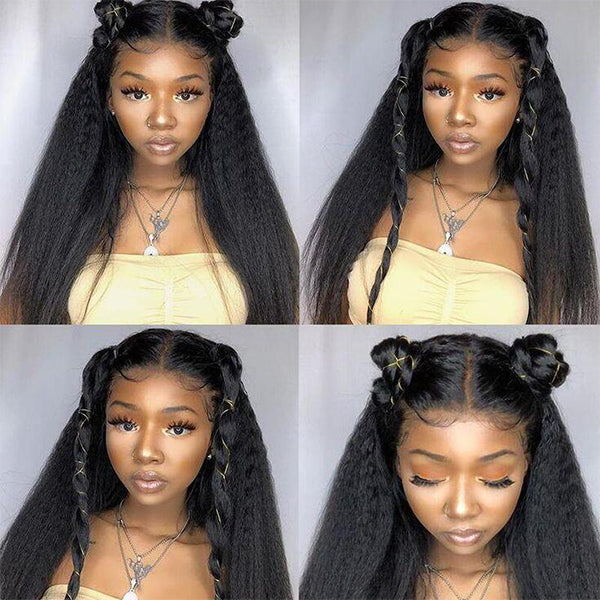 [Glueless Wig]  Hair Pre-cut Kinky Straight Glueless HD 6X4/4x4  Lace Closure 100%  Wig