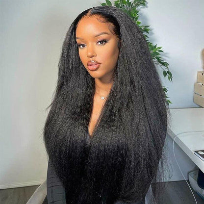 [Glueless Wig]  Hair Pre-cut Kinky Straight Glueless HD 6X4/4x4  Lace Closure 100%  Wig